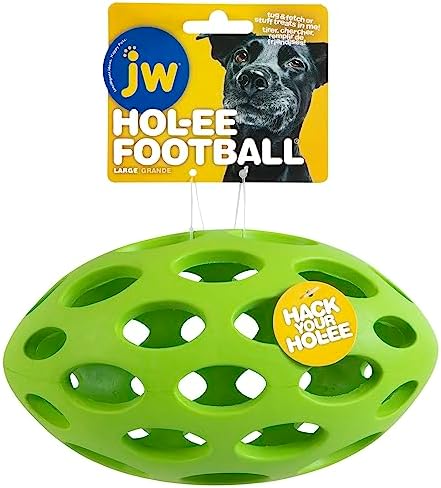 JW Pet HOL-ee Football Dog Toy Puzzle Ball, Natural Rubber, Large