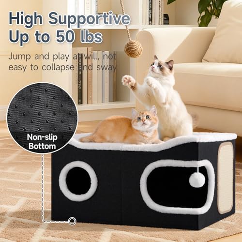 Shikha Extra Large Cat House Bed for Multi Cats with Scratch Pad Black