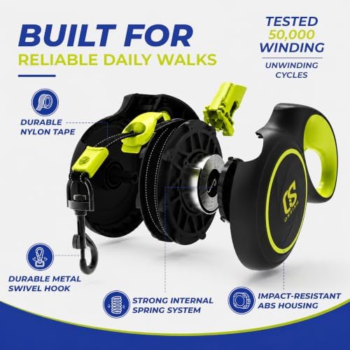 Retractable Dog Leash, 16 ft, Reflective Stitching, Up to 66 lbs
