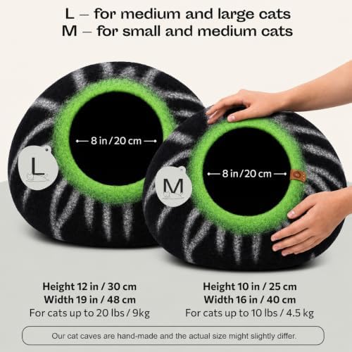 MEOWFIA Cat Cave - Merino Wool Bed for Indoor Cats (Shining Tiger, Large)
