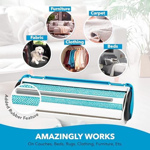 BOSHEL Pet Hair Remover for Laundry - Lint Roller for Pet Hair - Dog Hair Remover with Hair Base - Pet Fur Remover with Comfy Rubber Handle - Easy Clean Pet Hair Remover Roller for Couch