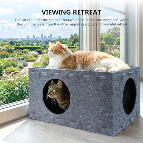 Cat House for Indoor Cats, Scratch Resistance Cat Cave Bed, Felt Peekaboo Cat Hideaway for Large & Multiple Cats Up to 22Lbs, Gray