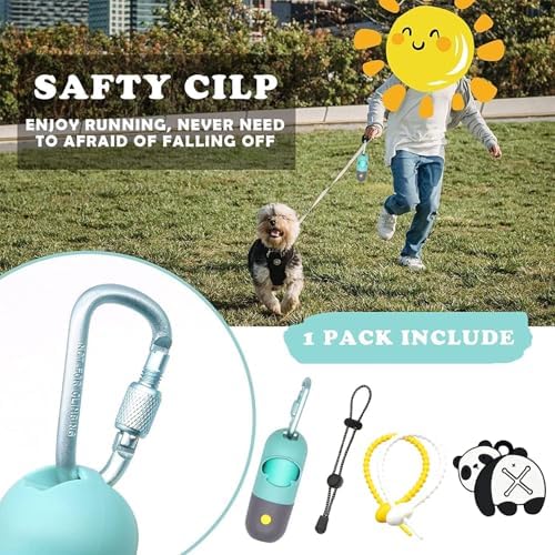 Dog Poop Waste Bags Holder with LED Flashlight|Cute Doggie Poo Bags Dispenser for Pet Leash|Trash Waste Bags Carrier with Potty Bags Clip Fastener LR44 Button Cells Included(2 Pack) (Crystal Blue)