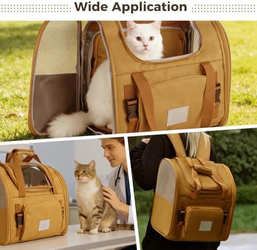 Expandable Pet Backpack Carrier with Ventilated Mesh Top Sides, Folding Travel Backpack with Shoulder Straps Quick-Release Waist Strap Luggage Wrap for Cats Small Dogs Puppies