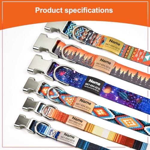 Engraved Personalized Dog Collar with Name Plate - Customized with ID Tag and Phone Number - 6 Styles for Boys, Girls, Male, Female, Puppies - Thin, Fancy Basic Collar (Large)