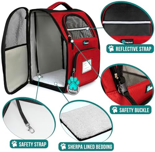PetAmi Dog Backpack Carrier Airline Approved Cat Pet Puppy Bag, Red