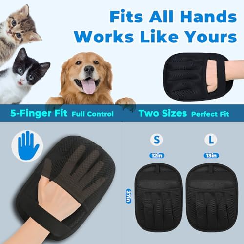 GRENTY 2 PCS Magic Brush Pet Hair Removal Glove for Dogs & Cats, Upgraded Five-Finger Electrostatic Pet Hair Remover, Pet Hair Removal Tool for Clothing, Carpets, Sofa Gaps, and Car Seat