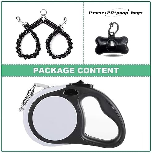 Dual Retractable Dog Leash for 2 Medium Dogs ≤ 44Lbs Each,18.5FT, Poop Bags