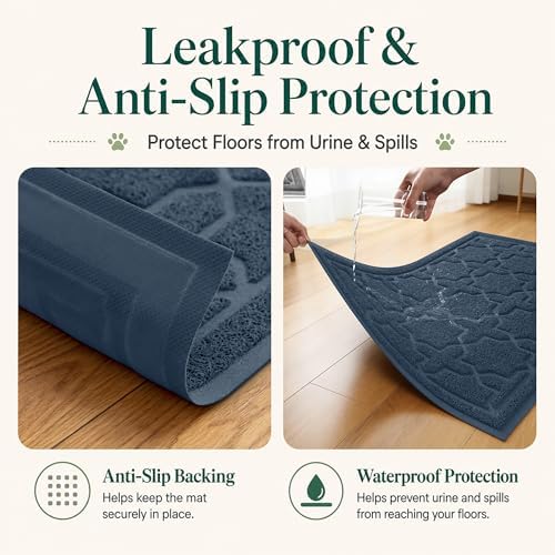 Yimobra Cat Litter Mat, Waterproof Litter Trapping Mat, 24x20, Dark Blue