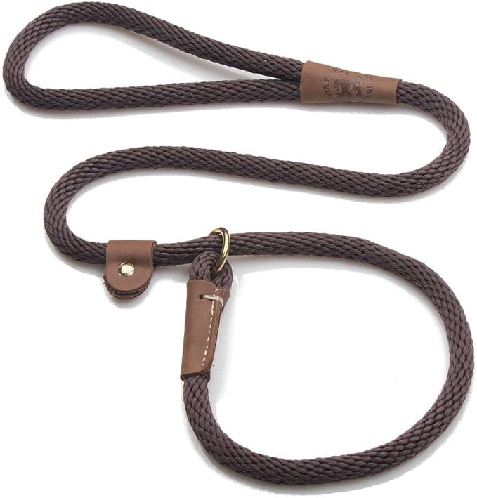 Mendota Pet Slip Leash - Dog Lead and Collar Combo - Made in The USA - Brown, 1/2 in x 4 ft - for Large Breeds