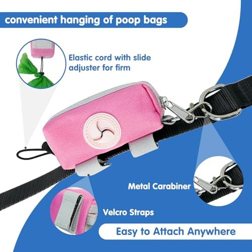 Dog Poop Bag Holder for Leash, Large-Capacity Canvas Pouch, Pink