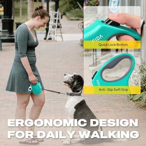 Fida Retractable Dog Leash with Dispenser and Poop Bags, 16 ft, Teel
