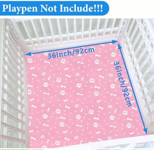 Dog Playpen Bottom Pad fit 36" x 36“ Puppy Playpen(Fence NOT Included),Reusable Pet Training Pads Dog Crate Pad,Waterproof Pet Pads,Whelping Pads,Puppies/Small Dogs,Hoop and Loop Design,Pink Bottom