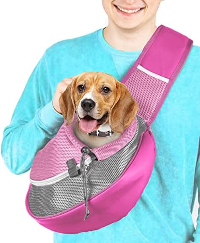Cuddlissimo Small Dog Sling Carrier, Pet Cat Sling, Puppy Pouch - Pink-L