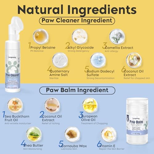 Leopong Dog Paw Cleaner Kit with Paw Balm, No-Rinse Foam, Silicone Brush