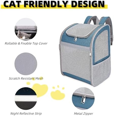 Cat Backpack Carrier - Large Space, Breathable Mesh, Anti-Scratch, Reflective Strip - Foldable Pet Carrier for Travel, Hiking & Outdoor Activities - Fits Cats & Small Dogs (Blue, X-Large)