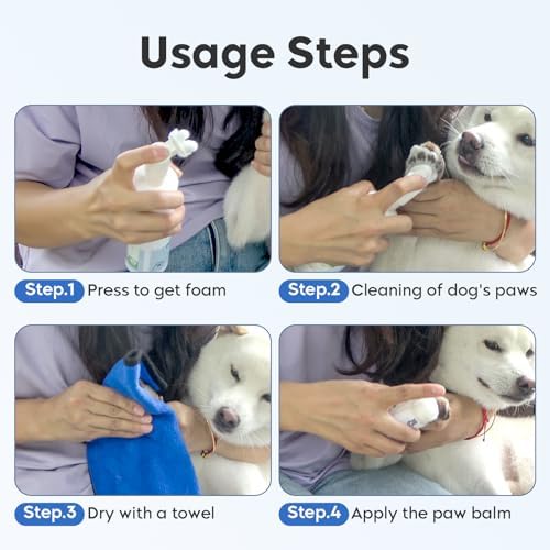 Leopong Dog Paw Care Kit with Cleaner Foam & Paw Balm, 4-Piece Set