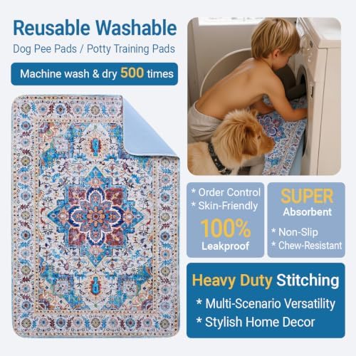 Boho Large Absorbent Reusable Non-Slip Washable Dog Pee Pads,2 Pack 48x36