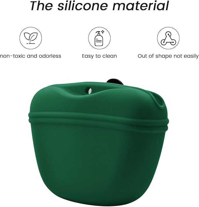 AUDWUD Silicone Dog Treat Pouch with Clicker Magnetic Closure Secure Clip | Upgraded clip keeps your treat pouch secure during training.Magnetic closure allows fast one hand access.Includes dog click