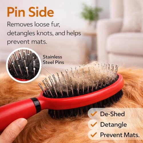 Warren London 2-in-1 Pin & Bristle Slicker Brush for Dogs & Cats