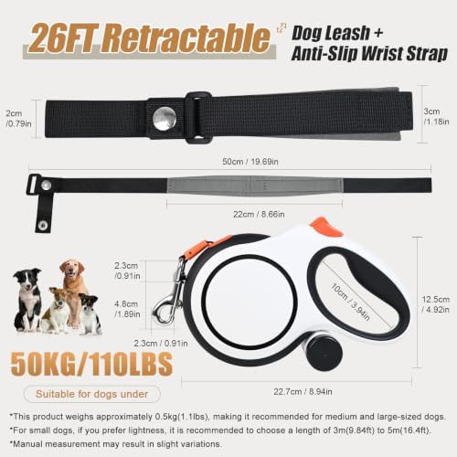 Retractable Dog Leash 26ft for Medium Large Dogs, White