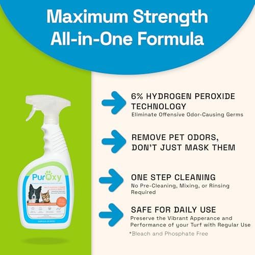 Pet Odor & Stain Remover, 32oz Trigger Spray – Bleach-Free, Ammonia-Free Stabilized Peroxide – Fast Odor Knockdown, Low Residue – Carpet, Upholstery, Tile, Sealed Wood & Artificial Turf