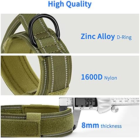 Reflective Tactical Dog Collar Adjustable for Training and Service K9 Dog Collar with Military Nylon Heavy Duty Metal Buckle and Control Handle for Medium and Large Dogs,1.5" Width Green L