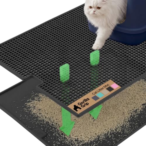 GORILLA GRIP Cat Litter Box Mat, Dual Layer Silicone Tray, 30x24, Black