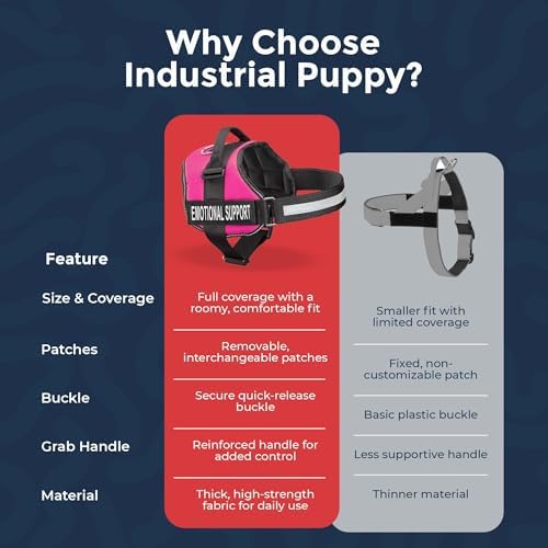 Industrial Puppy Emotional Support Vest Harness, XS 16.5-21.5 in, Pink