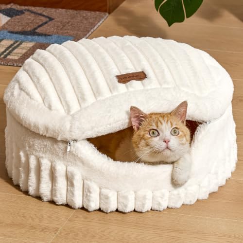 FUKUMARU Cat Cave Bed, 2-in-1 Enclosed Cat Bed for Indoor Cat, Cat Hideaway