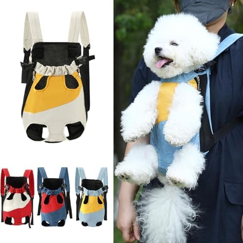 Lightweight Pet Backpack Carrier for Small Dogs & Cats - Easy-Fit Adjustable Straps, Basic Legs-Out Design, Durable for Daily Use (Fits Pets Under 15lb) (Yellow-White Color-Blocked, Small)