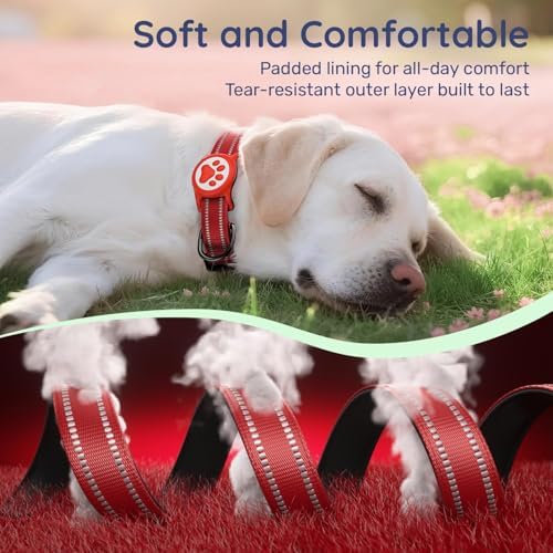 Premium Airtag Dog Collar，with IP68 Waterproof AirTag Holder,Red,XS