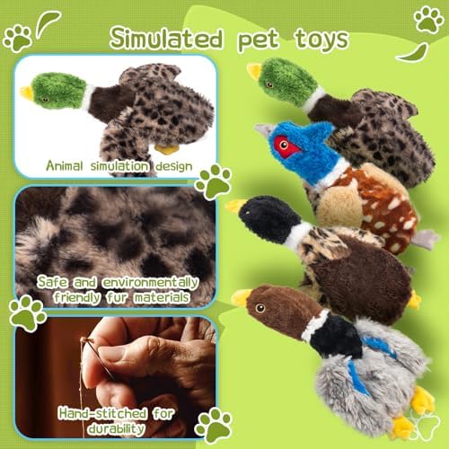 Extra-Plush Stuffing-Free Duck Dog Toy, Soft Plush Squeaky Toy with 2 Squeakers and Crinkle Wings for Small Medium Dogs, Long Pile Toy for Gentle Chewers