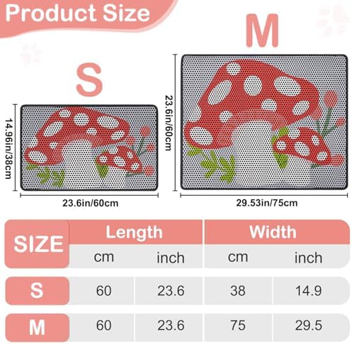 Bienbee Cat Litter Mat, 30"x24" Cat Litter Trapping Mat, Double Layer Litter Mat with Non-Slip Rubber Bottom, Urine and Water Proof, Keeps Floors Clean Mushroom L
