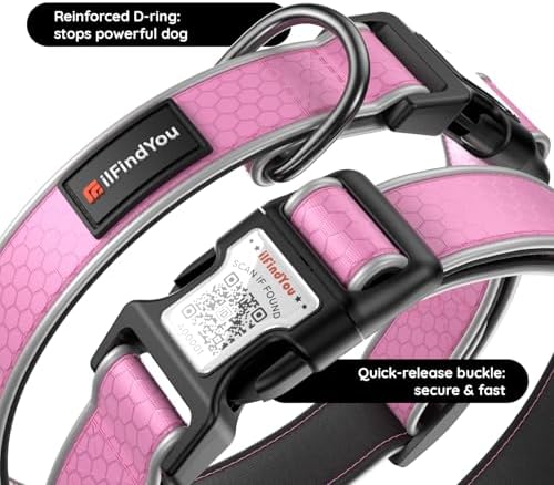 Personalized Dog Collar with QR Code Dog Tag, Oxford Pink S
