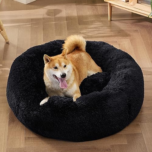 Bedsure Calming Dog Bed Medium Size Dog Donut Washable Pet Bed,30ins Black