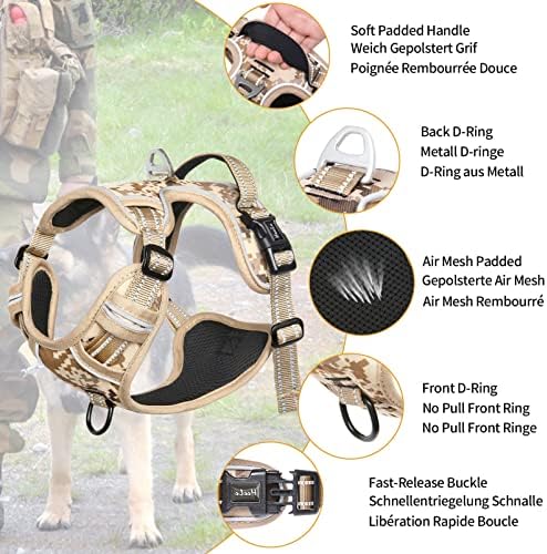 HEELE Dog Harness, No Pull Adjustable Padded Reflective Harness for Small Medium Large Dogs with Handle for Walking Training, Camo Tan, M