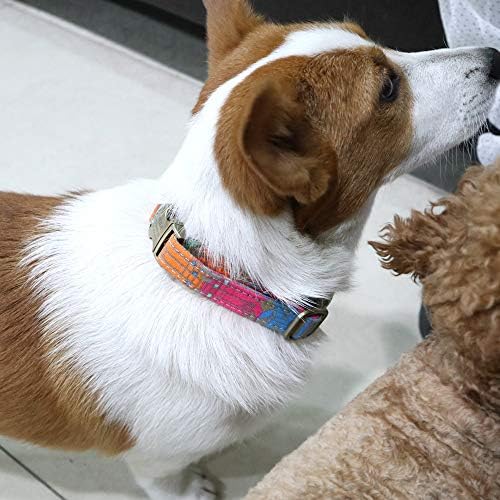 Customized Nylon Dog Collar, Personalized Dog Collar Engraved with Name and Phone Number,Adjustable ID Dog Collar with Quick-Release Buckle-(Strips-Pink,M)