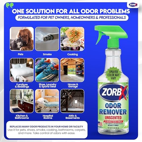 ZORBX Unscented Odor Remover Spray 32 Oz, Hospital-Grade Formula