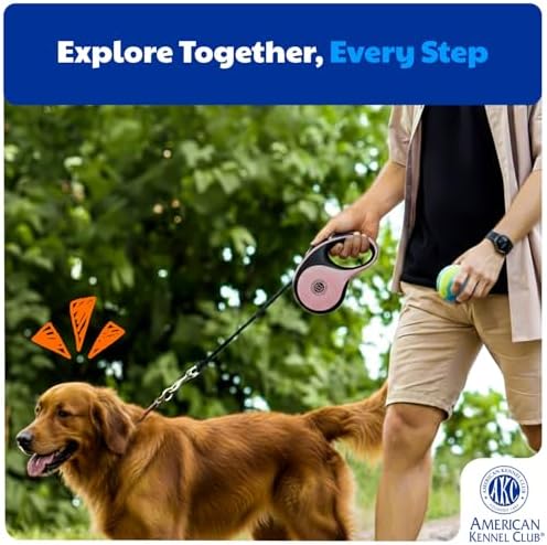 American Kennel Club Retractable Dog Leash, 16.4ft, Tangle-Free, Ergonomic Grip, One-Hand Brake, for Medium & Large Dogs up to 66 lbs, White