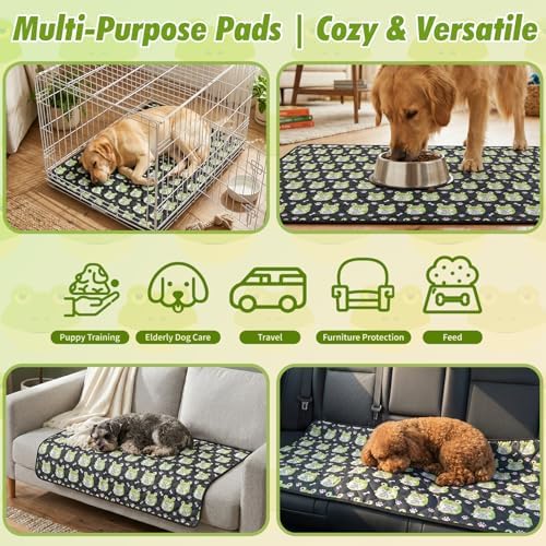 Washable Pee Pads for Dogs,2 Pack Reusable Puppy Training Pads-Funny Frog Print,Odor Resistant Super Absorbent,for Crate,Playpen,Floor,Whelping & Housebreaking
