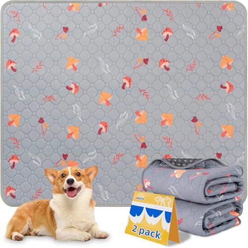 Sunheir 2-Pack Washable Pee Pads for Dogs - 34'' x 30'' Super Absorbent Reusable Puppy Training Pads - 100% Waterproof, Non-Slip, Whelping Pads with Puppy Playpen, Incontinence, Potty, Light Grey