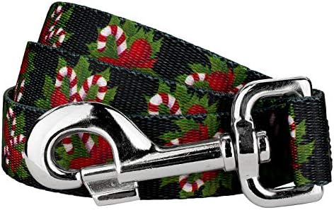 Country Brook Petz - Black Candy Cane Everyday Dog Leash - Christmas Collection Featuring Festive Designs (4 Foot, 5/8 Inch Wide)