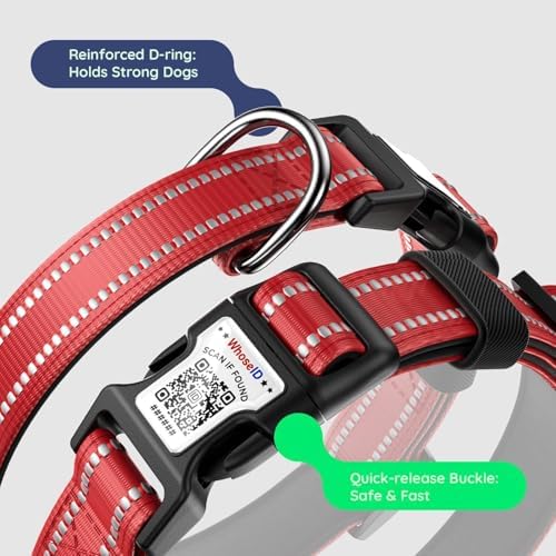 Premium Airtag Dog Collar，with IP68 Waterproof AirTag Holder,Red,XL