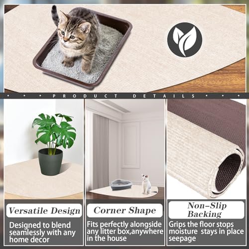 Tinideya 2 Pcs Corner Cat Litter Mat Waterproof Litter Box Mat, Beige White