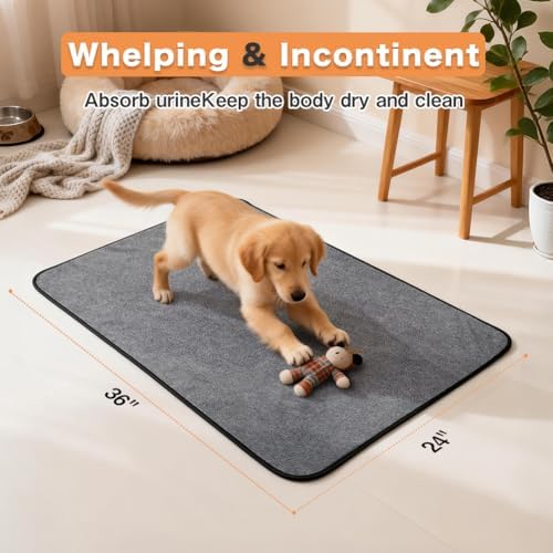 Washable Pee Pads for Dogs, Extra Large Reusable Dog Pee Pad, Waterproof Pet Mat, Dog Playpen Mats for Puppy Training Whelping Playpen Pads, Brown, 36x24 inch