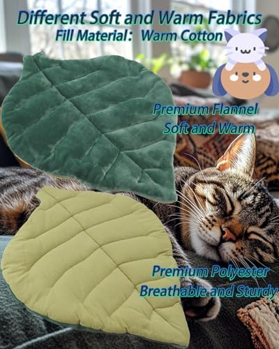Cat Mat Self Warming Cat Bed 26"x20" Leaf Shaped Cotton Soft Warm Pet Pad Blanket for Indoor Bed Couch Sofa Floors Cat and Dog (Green)