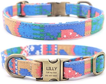 Customized Nylon Dog Collar, Personalized Dog Collar Engraved with Name and Phone Number,Adjustable ID Dog Collar with Quick-Release Buckle-(Indian-Blue,L)