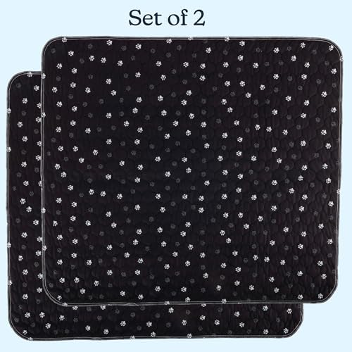 Washable Pee Pads for Dogs - 2-Pack 36” x 41” Reusable Puppy Pads for Dog Potty Training, Whelping, or Crate - Grooming Glove Included - Ultra-Absorbent and Leak-Resistant Dog Pads by PETMAKER (Black)