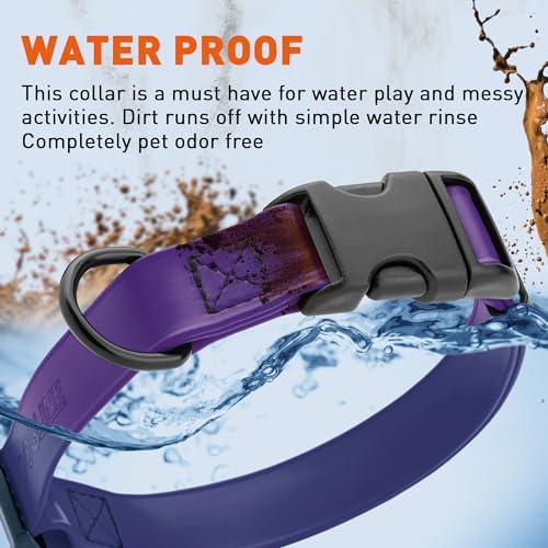 Dogline Biothane Waterproof Dog Collar with Quick Release Buckle Strong Coated Nylon Webbing with Odor- Proof for Easy Care Easy to Clean Fits Small Medium Large Dogs, Purple 5/8" W 9-14" L
